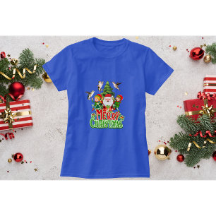 Blue Hummingbird Christmas T-Shirt with Elves