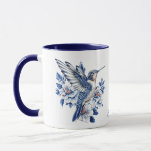 Blue Hummingbird Floral Monogram Mug