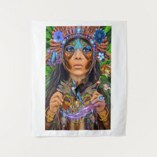 Blue Hummingbird Moth Queen Tapestry