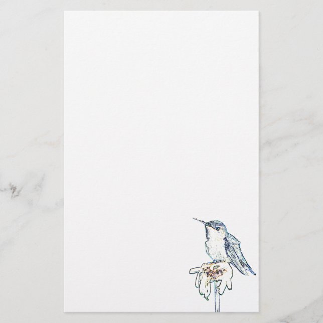 Blue Hummingbird on Shasta Daisy Stationery (Front)