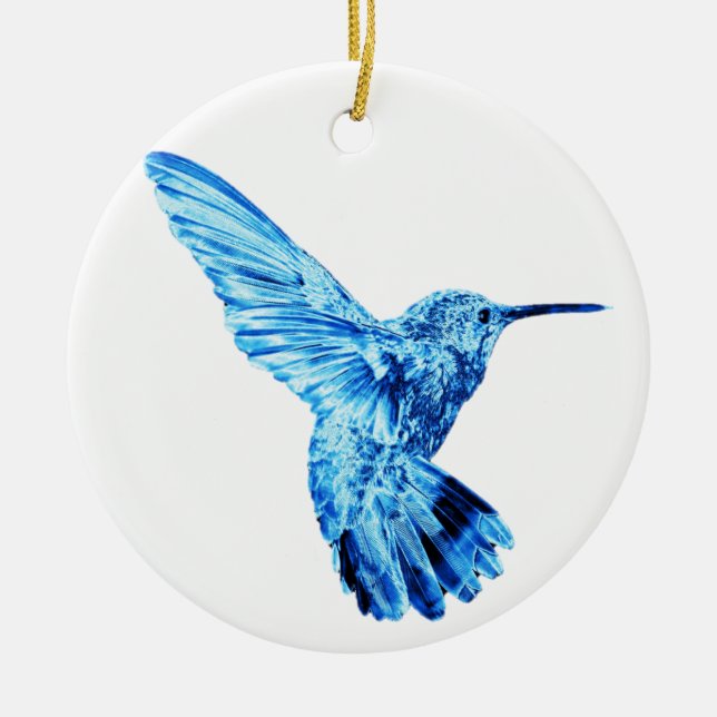 Blue hummingbird round ornament (Front)