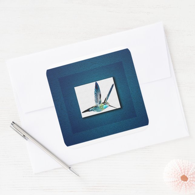 Blue Hummingbird Square Sticker (Envelope)