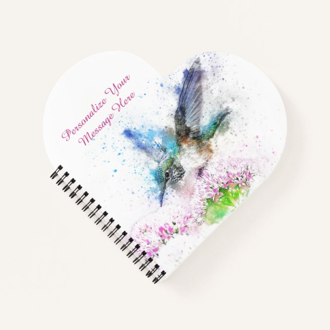 Blue Hummingbird Watercolor Floral Design Notebook (Front)