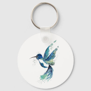 Blue Hummingbird Watercolor Key Ring