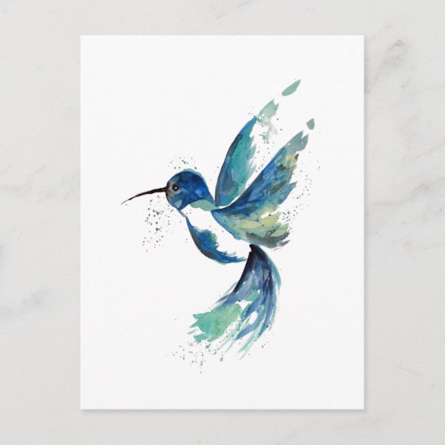 Blue Hummingbird Watercolor Postcard (Front)