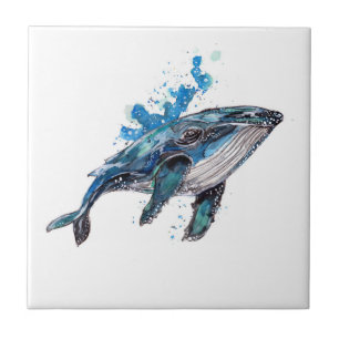 Blue Humpback Whale Watercolor Tile