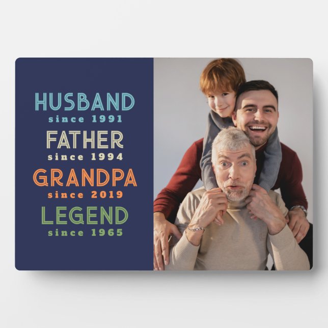 Blue Husband Father Grandpa Legend Photo Plaque (Front)