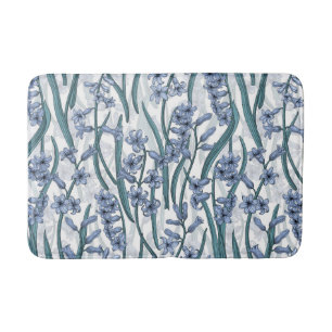 Blue Hyacinth flowers on white Bath Mat