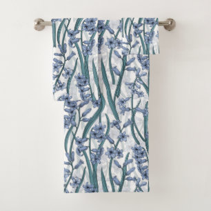 Blue Hyacinth flowers on white Bath Towel Set