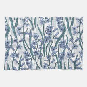 Blue Hyacinth flowers on white Tea Towel