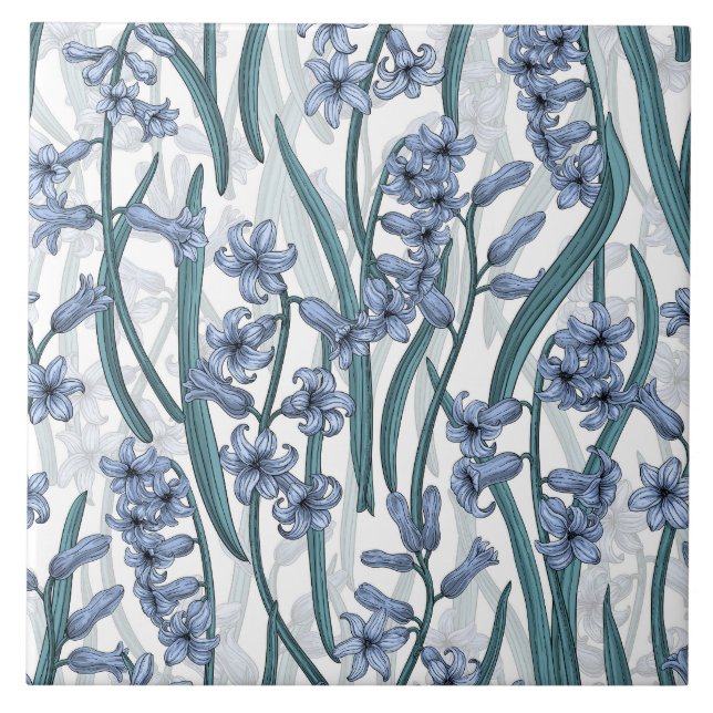 Blue Hyacinth flowers on white Tile (Front)