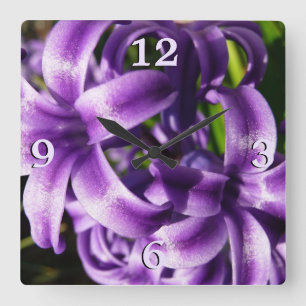 Blue Hyacinth I Spring Floral Square Wall Clock