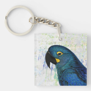Blue Hyacinth Macaw Vintage Portrait Art Key Ring