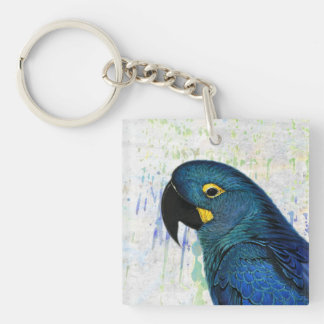 Blue Hyacinth Macaw  Vintage Portrait Art Key Ring