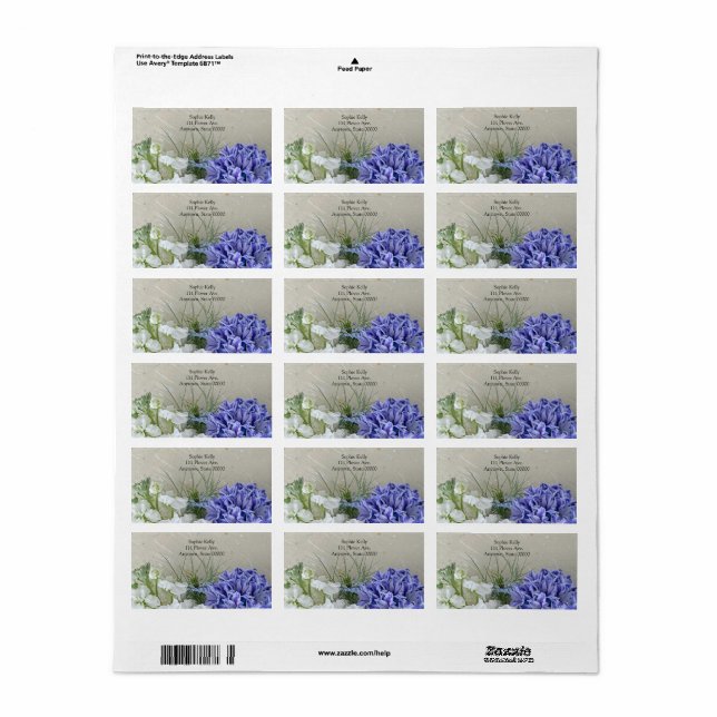 Blue hyacinth with white stock flowers label (Full Sheet)