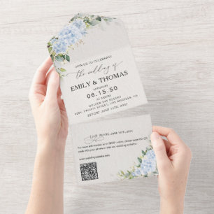 Blue Hydranga Floral Wedding All in One Invitation