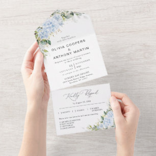 Blue Hydranga Floral Wedding All in One Invitation