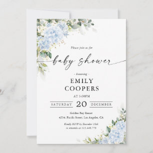 Blue Hydrange Floral Baby Shower Invitation