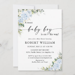 Blue Hydrange Floral Baby Shower Invitation