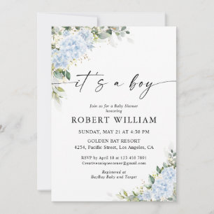 Blue Hydrange Floral Baby Shower Invitation