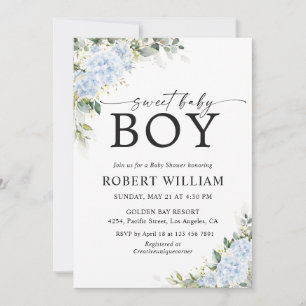 Blue Hydrange Floral Baby Shower Invitation