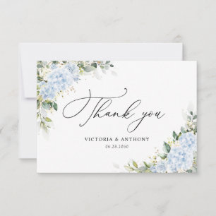 Blue Hydrange Floral Bridal Shower Flat Thank You Card