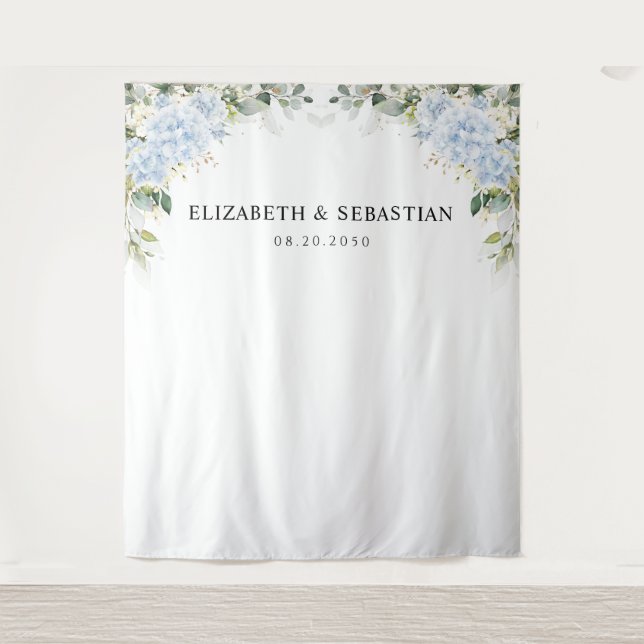 Blue Hydrange Floral Wedding Backdrops Tapestry (Front)