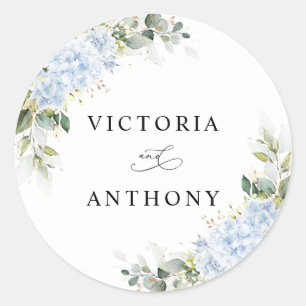 Blue Hydrange Floral Wedding Classic Round Sticker