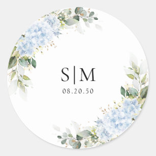 Blue Hydrange Floral Wedding Classic Round Sticker