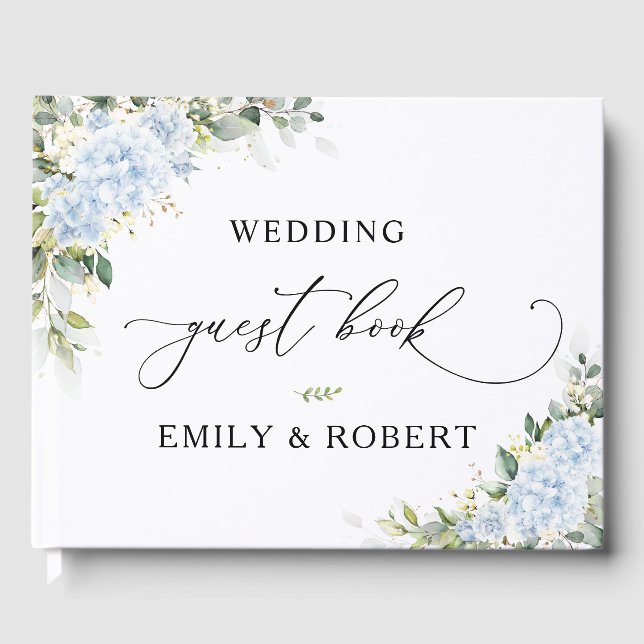 Blue Hydrange Floral Wedding Guest Book (Front)