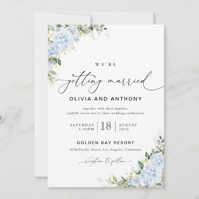 Blue Hydrange Floral Wedding Invitation (Front)