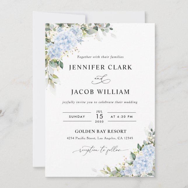 Blue Hydrange Floral Wedding Invitation (Front)