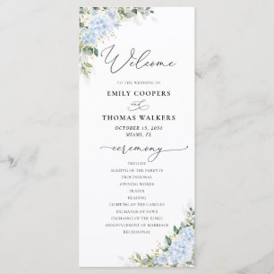 Blue Hydrange Floral Wedding Program Programme