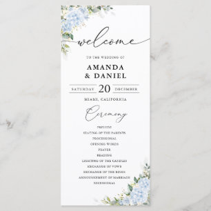 Blue Hydrange Floral Wedding Program Programme