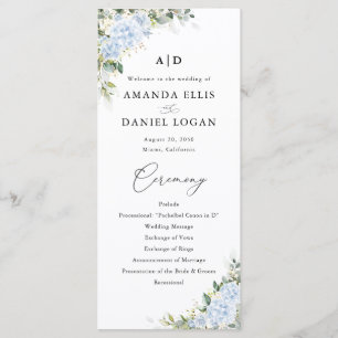 Blue Hydrange Floral Wedding Program Programme