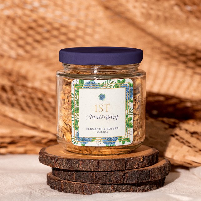 Blue Hydrangea 1st Year Paper Anniversary Party Square Sticker (Creator Uploaded)