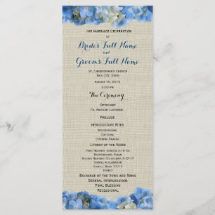 Blue Hydrangea and Burlap Wedding Program Programme