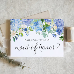Blue Hydrangea and Ivory Rose Floral Maid of Honou Invitation
