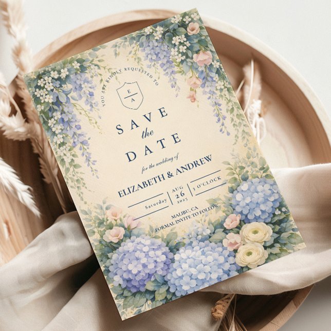 Blue Hydrangea And Ivory Rose Wedding Save The Date (Creator Uploaded)
