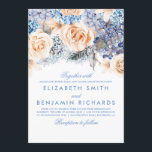 Blue Hydrangea and Peach Flowers - Floral Wedding Invitation<br><div class="desc">The fabulous elegant watercolors wedding invitation for the blue and peach  wedding. Floral bouquet from blue hydrangeas and peach roses - looks pastel and dusty and combines soft blue with the muted peachy shades.</div>