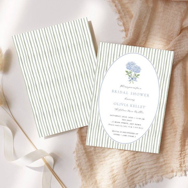 Blue Hydrangea and Stripes Bridal Shower Invitation (Creator Uploaded)