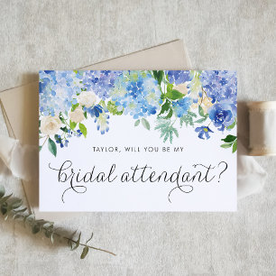 Blue Hydrangea and White Rose Bridal Attendant Invitation