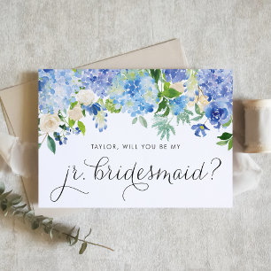 Blue Hydrangea and White Rose Junior Bridesmaid Invitation