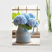 Blue Hydrangea Anniversary Bouquet In Window