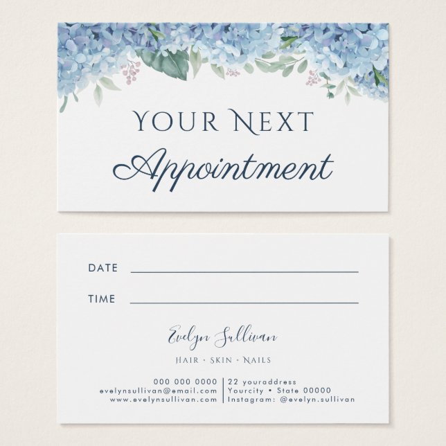 Blue Hydrangea Appointment Card (Front & Back)