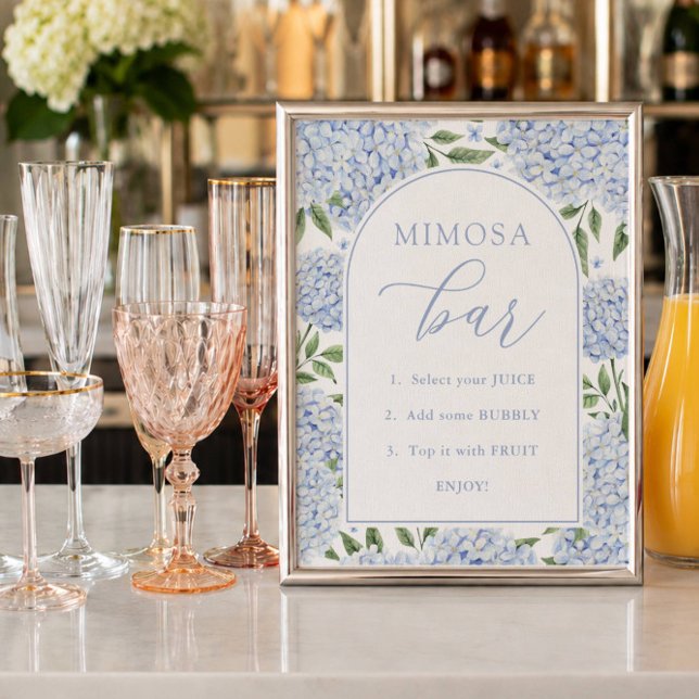 Blue Hydrangea Arch Mimosa Bar Bridal Shower Poster (Creator Uploaded)