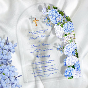 Blue Hydrangea Arch Religious Wedding Acrylic Invitations