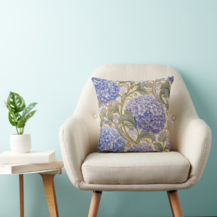 Blue Hydrangea Art Nouveau Decorative Cushion