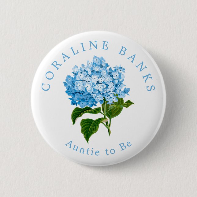 Blue Hydrangea Auntie to Be Baby Shower 6 Cm Round Badge (Front)