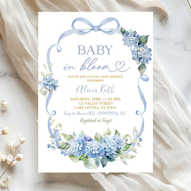 Blue Hydrangea Baby in Bloom Baby Shower Invitation (Creator Uploaded)